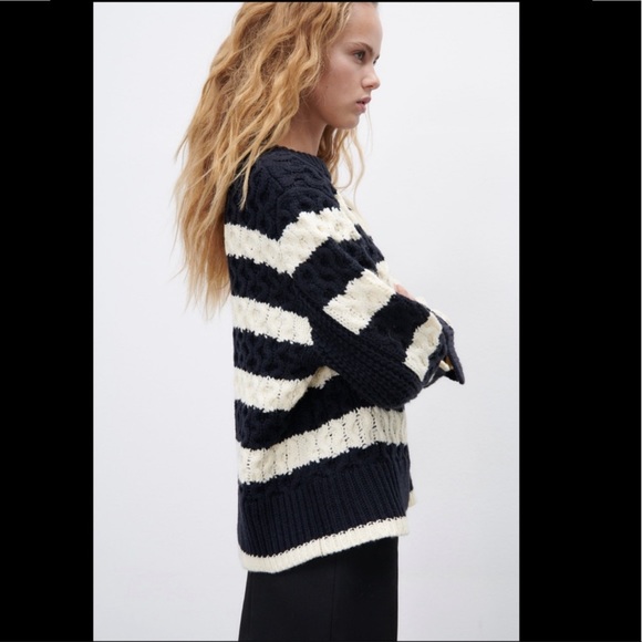 ZARA STRIPED CHUNKY KNIT SWEATER | SIZE: M-L | NWT - Picture 5 of 11